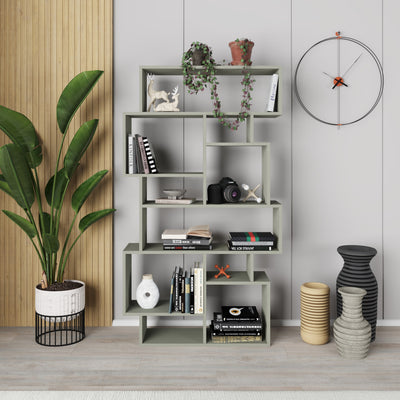 Karmato Modern Bookcase Display Unit Tall 168.5cm in Ash Green