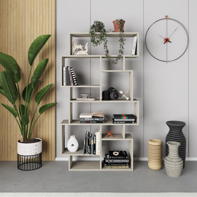 Karmato Modern Bookcase Display Unit Tall 168.5cm in Sandstone