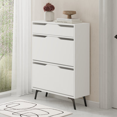 Asta Shoe Cabinet - Modern Design Shoe Organizer in White