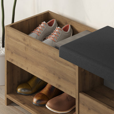 Filux Shoe Bench – close-up detail – modern hallway bench with shoe storage – Decortie