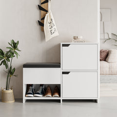Haven Shoe Bench – 101cm Stair-Shaped Hallway Storage with Seat – White