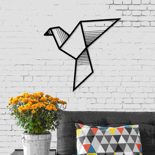 Metal Wall Art No.14 Fly in Black, hummingbird design on a living room wall
