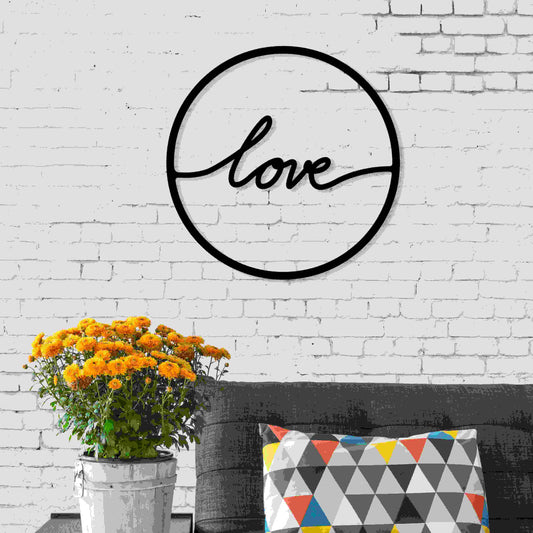 Metal Wall Art No.17 to Love in Black, "love" script within a circular frame