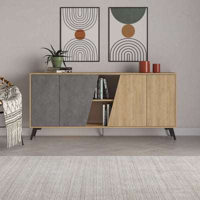 Fiona Console Sideboard Display Unit 180 in Oak,Retro Grey