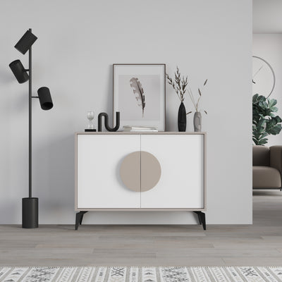 Gora Console Sideboard Display Unit – 110 cm Modern Storage Cabinet in Light Mocha,White