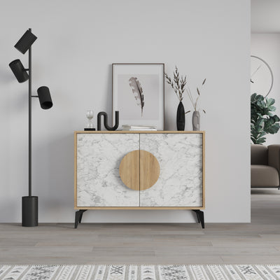 Gora Console Sideboard Display Unit – 110 cm Modern Storage Cabinet in Oak,Carrara