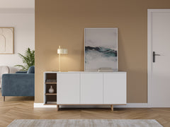 Stockton Modern Console Unit with Open Shelves – White,Sapphire Oak