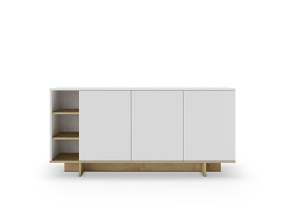 Stockton Modern Console Unit with Open Shelves – White,Sapphire Oak