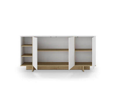 Stockton Modern Console Unit with Open Shelves – White,Sapphire Oak