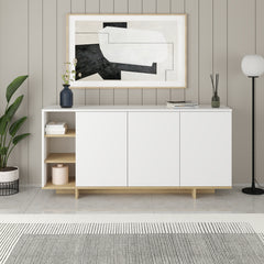 Stockton Modern Console Unit with Open Shelves – White,Sapphire Oak