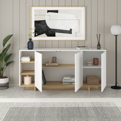 Stockton Modern Console Unit with Open Shelves – White,Sapphire Oak