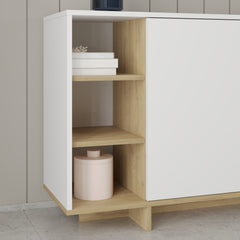 Stockton Modern Console Unit with Open Shelves – White,Sapphire Oak