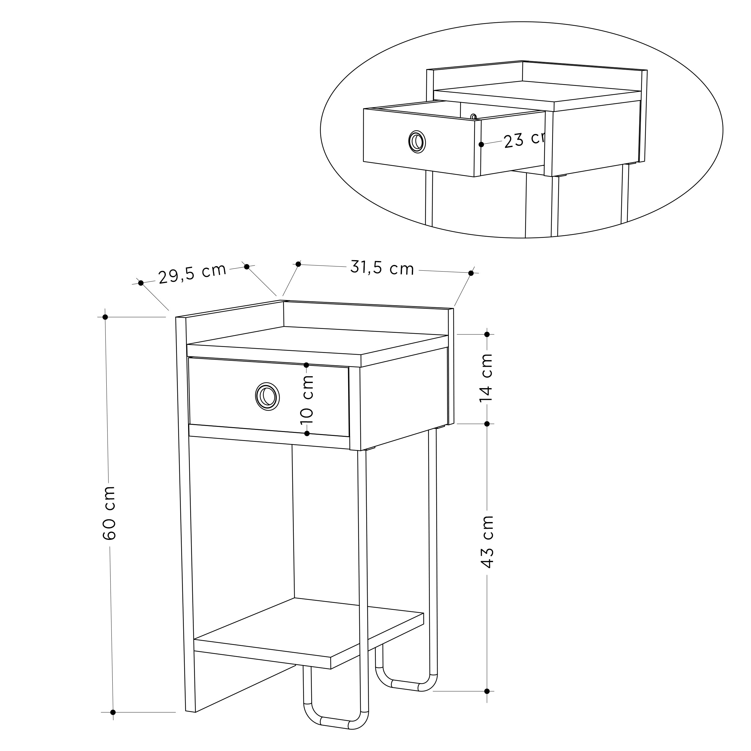 Sirius Modern Bedside Table Left Module Width Bedroom Furniture 32cm