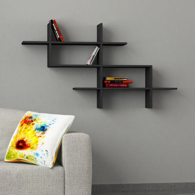 Halic Wall Mounted Modern Bookcase Display Unit W 150cm in Anthracite