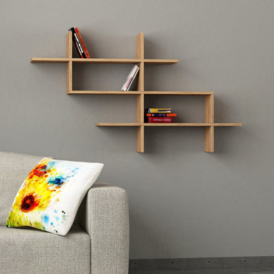 Halic Wall Mounted Modern Bookcase Display Unit W 150cm in Oak
