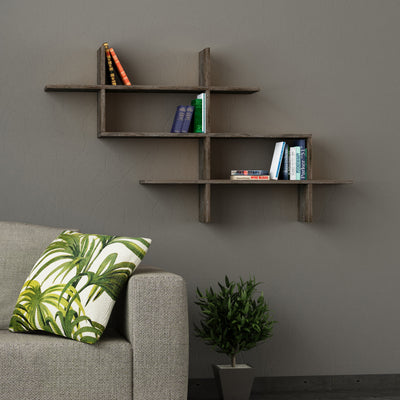 Halic Wall Mounted Modern Bookcase Display Unit W 150cm in Dark Coffee