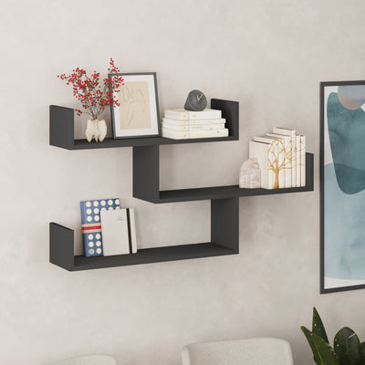 Tibet Wall Shelf Unit – Modern Floating Bookcase in Anthracite