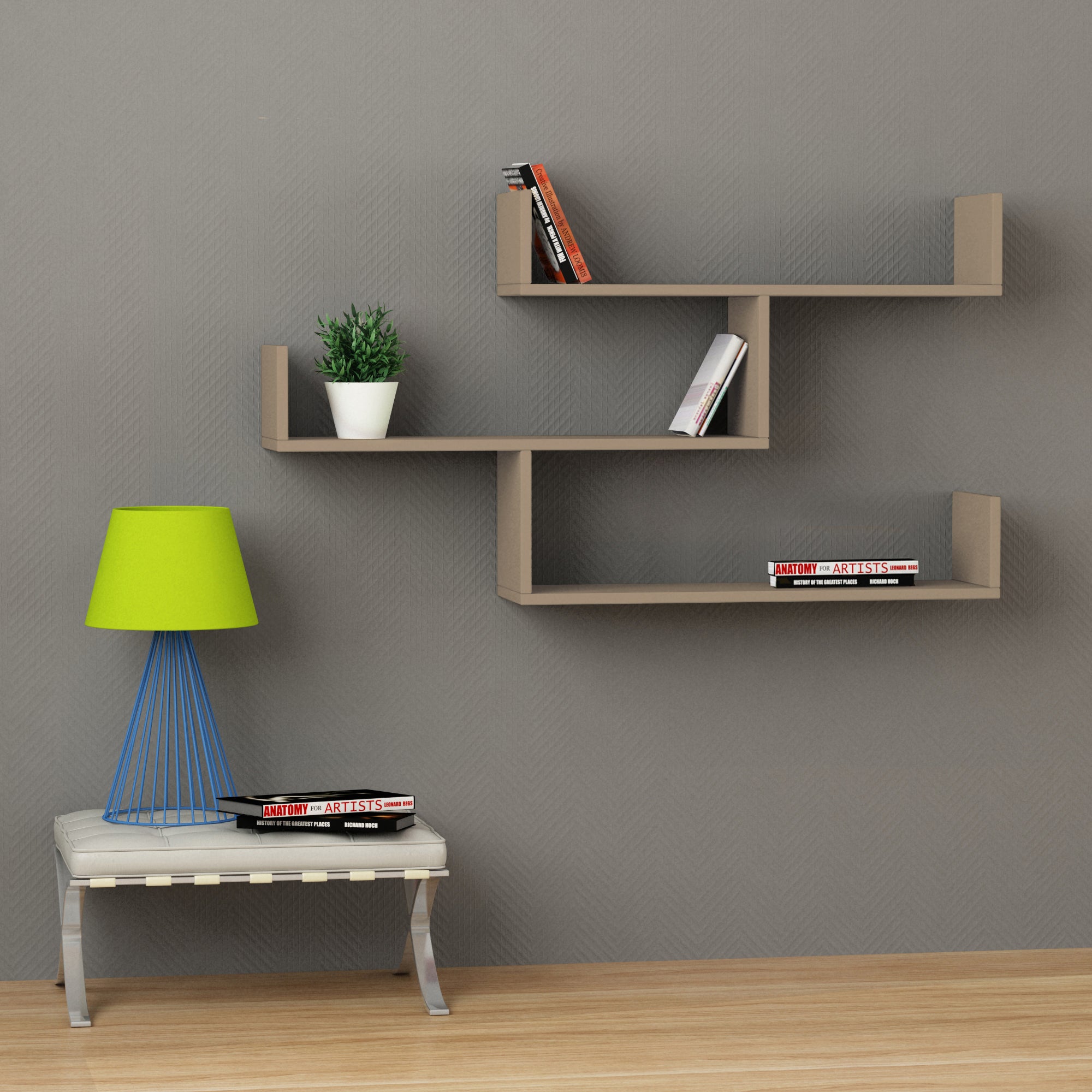 Tibet Wall Mounted Modern Bookcase Display Unit W 119cm - Decortie