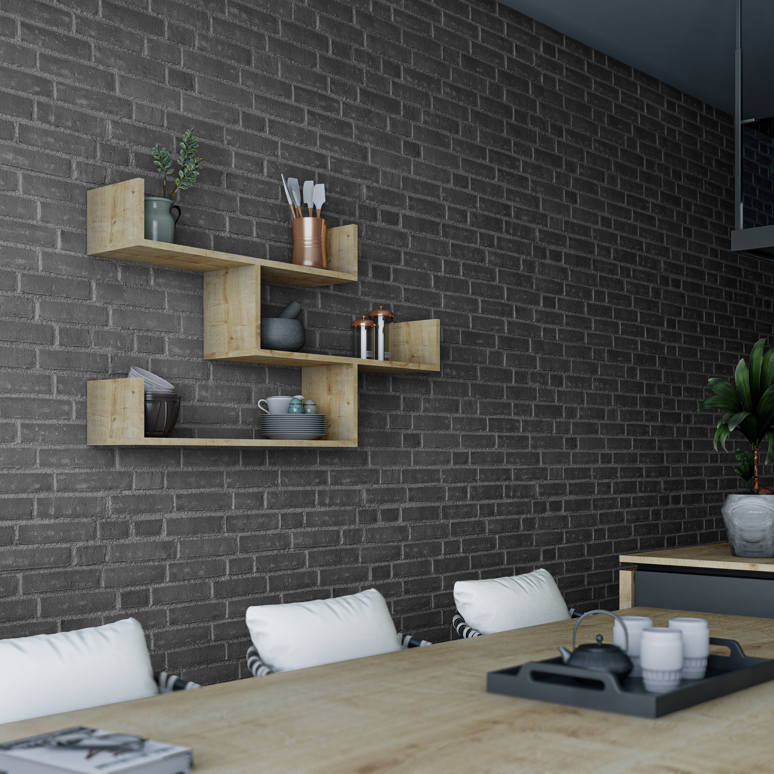 Tibet Wall Mounted Modern Bookcase Display Unit W 119cm - Decortie