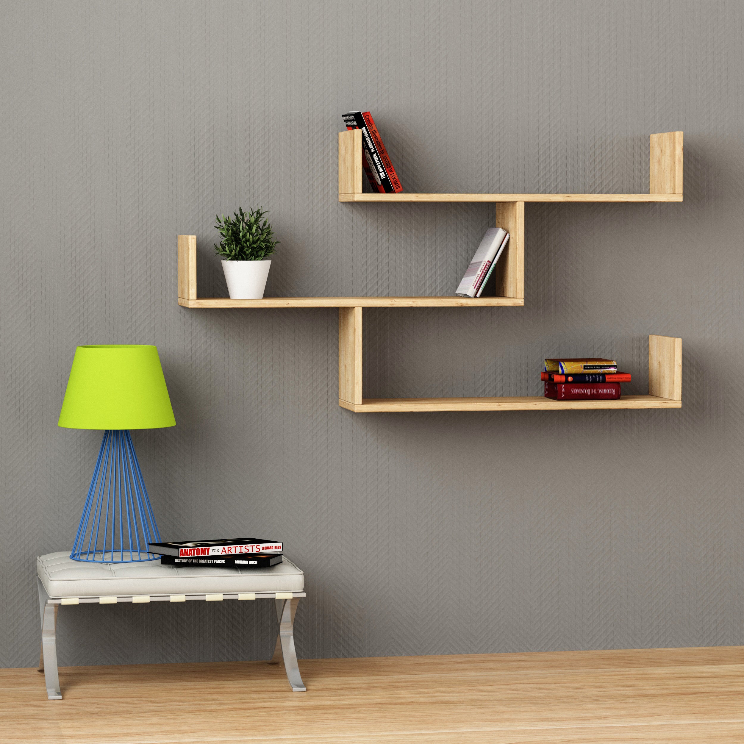 Tibet Wall Mounted Modern Bookcase Display Unit W 119cm - Decortie