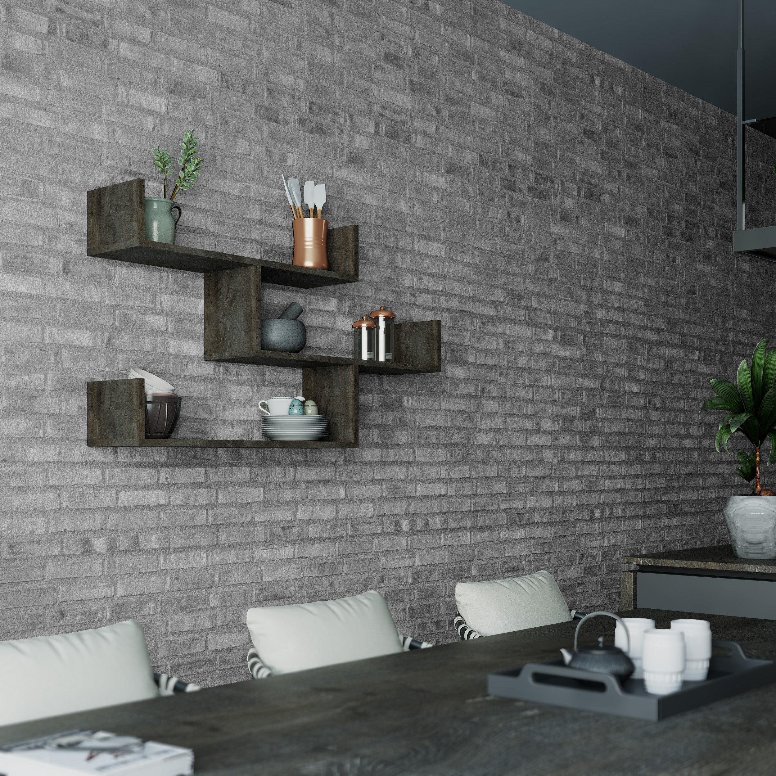 Tibet Wall Mounted Modern Bookcase Display Unit W 119cm - Decortie