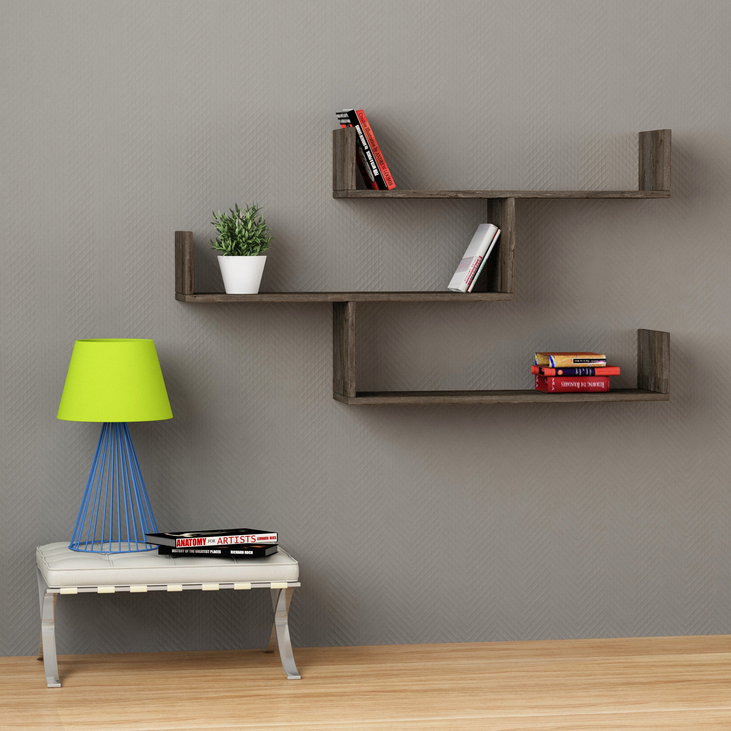 Tibet Wall Mounted Modern Bookcase Display Unit W 119cm - Decortie