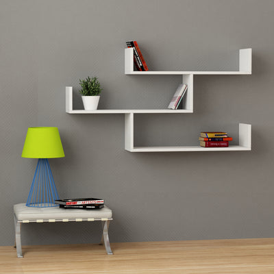 Tibet Wall Shelf Unit – 119 cm Modern Floating Bookcase in White