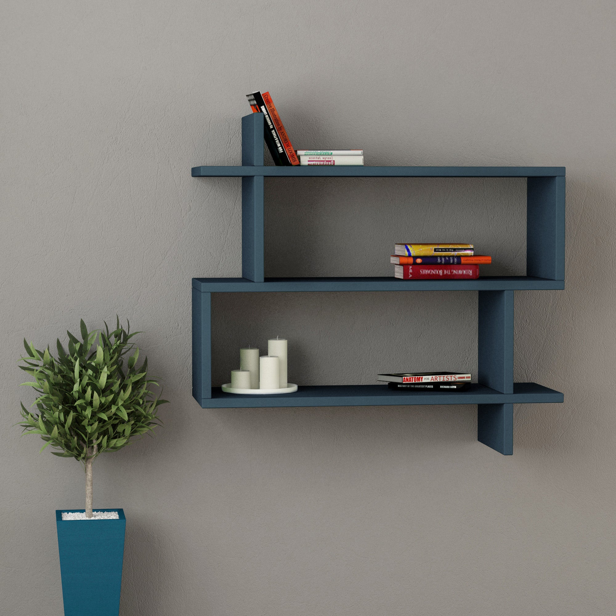 Paralel Wall Mounted Modern Bookcase Display Unit Medium W 70 cm - Decortie