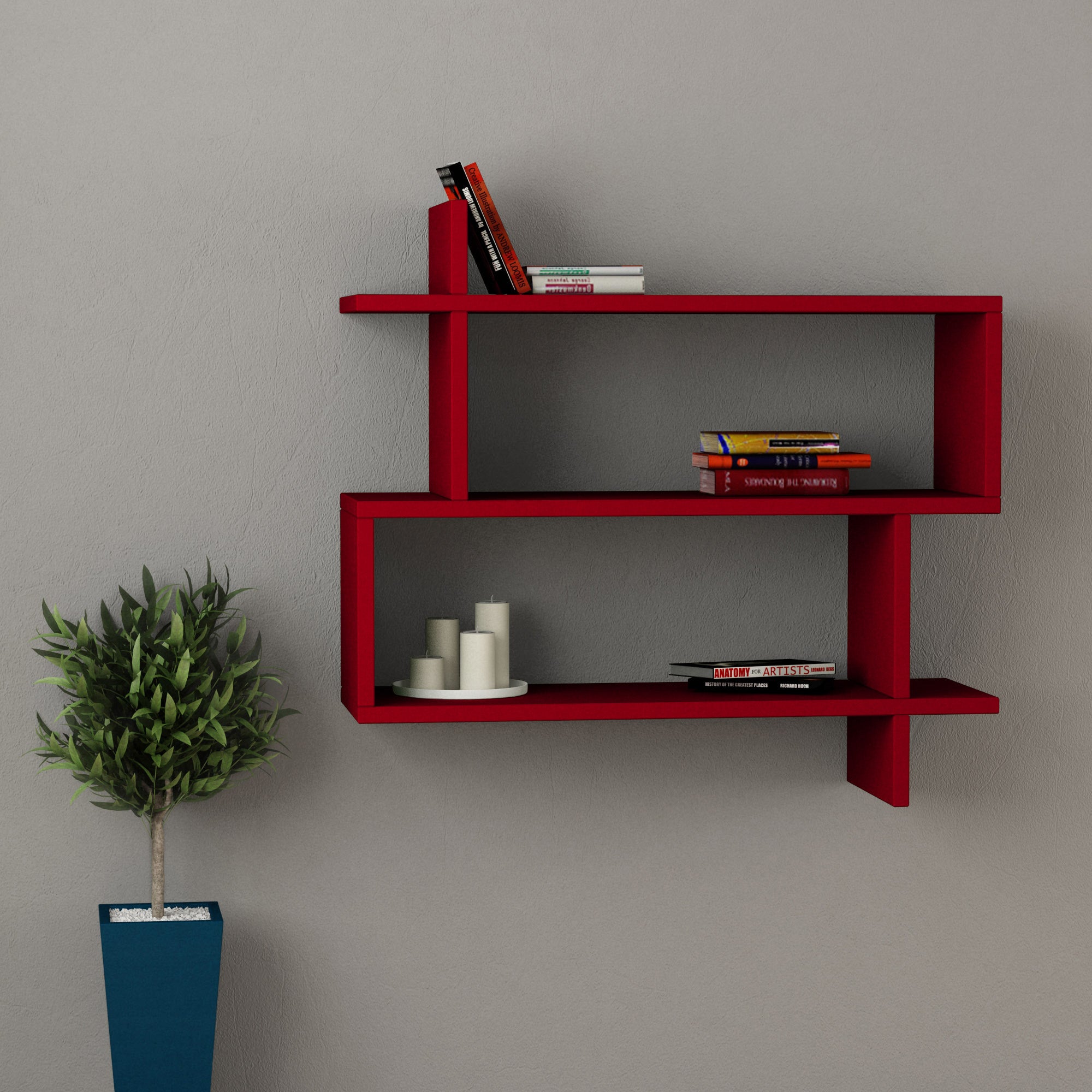 Paralel Wall Mounted Modern Bookcase Display Unit Medium W 70 cm - Decortie