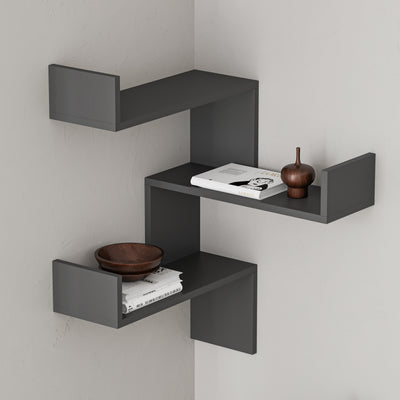 Luksa Corner Wall Mounted Modern Bookcase Display Unit Medium W 60cm in Anthracite