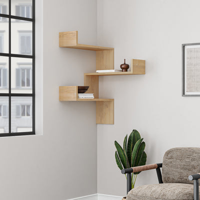 Luksa Corner Wall Mounted Modern Bookcase Display Unit Medium W 60cm in Oak