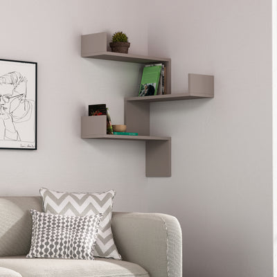 Luksa Corner Wall Mounted Modern Bookcase Display Unit Medium W 60cm in Light Mocha