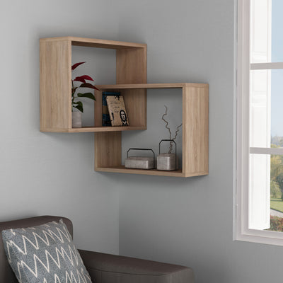 Ring Corner Wall Mounted Modern Bookcase Display Unit W 60cm in Oak