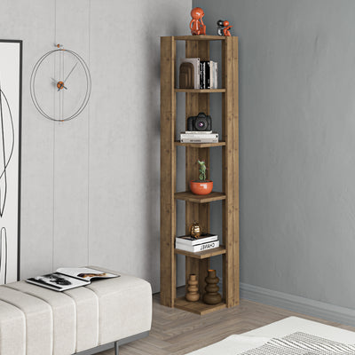 Nati Modern Corner Bookcase Display Unit Tall 161cm – Dark Oak