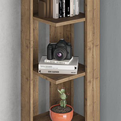 Nati Modern Corner Bookcase Display Unit Tall 161cm – Dark Oak