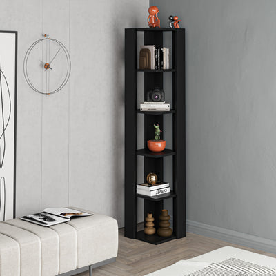 Nati Modern Corner Bookcase Display Unit Tall 161cm – Black Bute