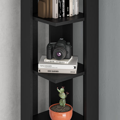 Nati Modern Corner Bookcase Display Unit Tall 161cm – Black Bute