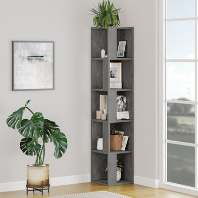 Piano Modern Corner Bookcase Display Unit Tall 158.9cm in Retro Grey