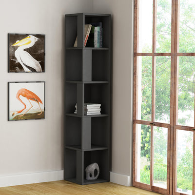Piano Modern Corner Bookcase Display Unit Tall 158.9cm in Anthracite