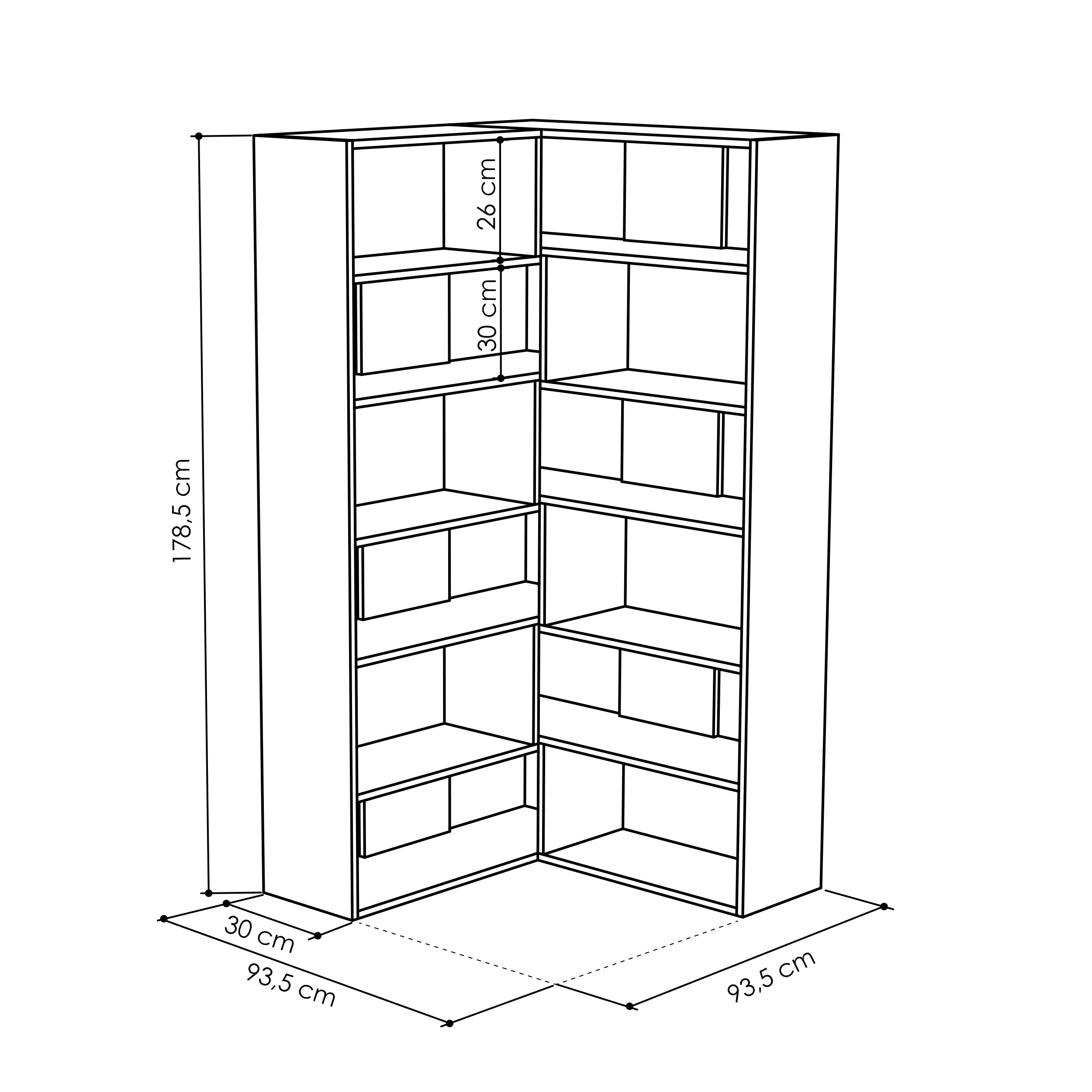 Molly Modern Corner Multipurpose Bookcase Display Unit No.4 Tall 179 cm - Decortie