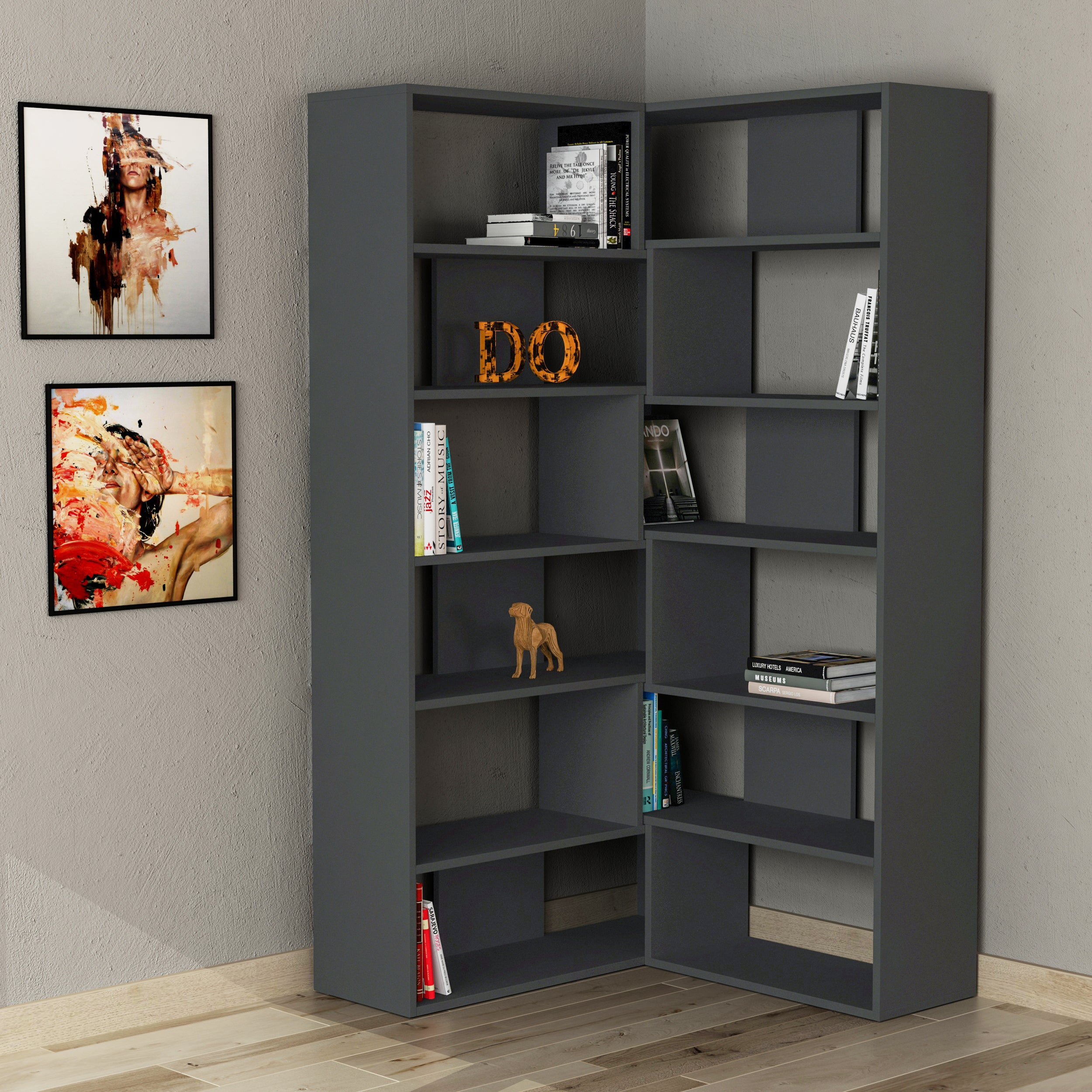 Molly Modern Corner Multipurpose Bookcase Display Unit No.4 Tall 179 cm - Decortie
