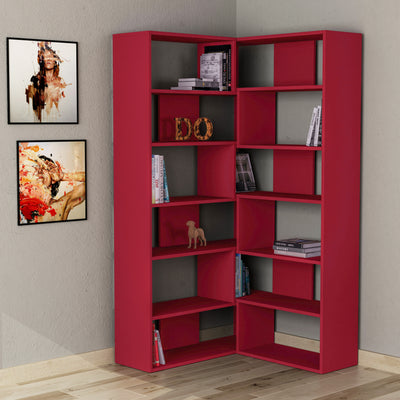 Molly Modern Corner Multipurpose Bookcase Display Unit No.4 Tall 179 cm in Burgundy