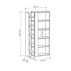 Lift Modern Bookcase Display Unit Tall 150.5cm – dimensions (cm)