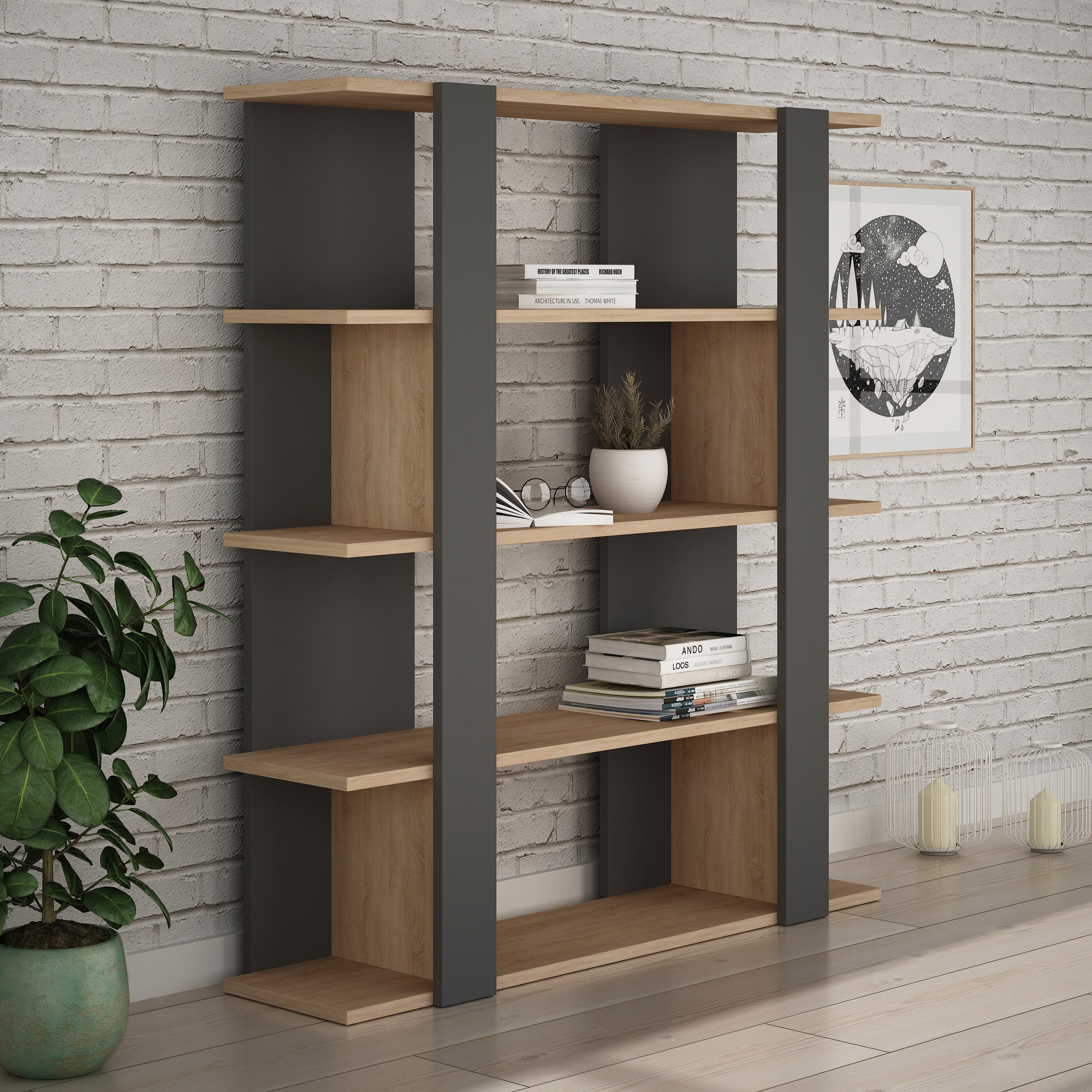 Tita Modern Bookcase Display Unit Medium 122cm - Decortie