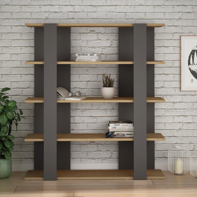 Tita Modern Bookcase Display Unit Medium 122cm in Oak,Anthracite