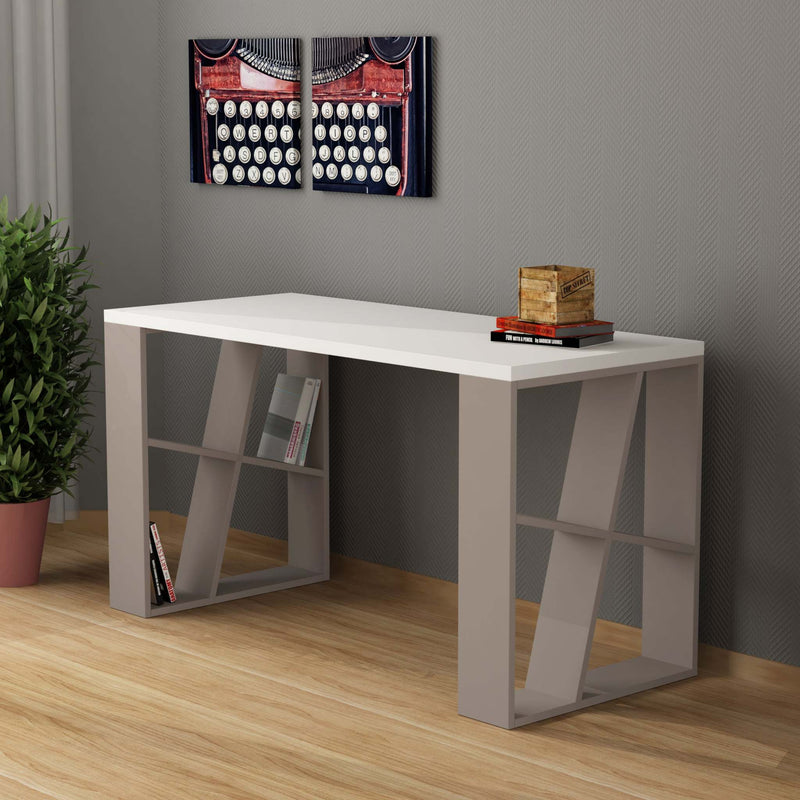 Honey Modern Desk With Bookshelf Legs Width 137cm - Decortie