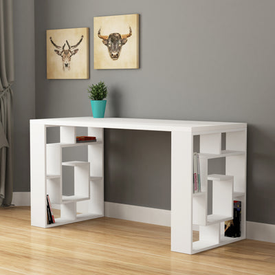 Labirent Modern Desk With Bookshelf Legs Width 137cm – White