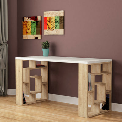Labirent Modern Desk With Bookshelf Legs Width 137cm in Oak,White