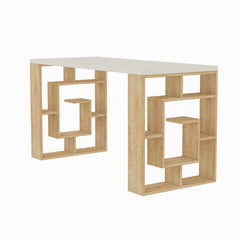 Labirent Modern Desk With Bookshelf Legs Width 137cm – Oak,White
