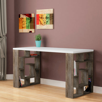 Labirent Modern Desk With Bookshelf Legs Width 137cm in Dark Coffee,White